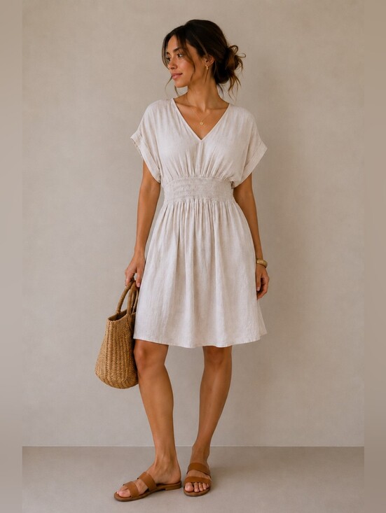 Dex Dresses & Skirts - Dex | Cream Lightweight Viscose & Linen Blend Dress, Size S